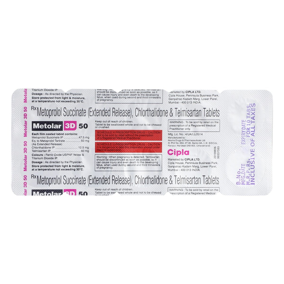 Metolar 3D 50 Tablet 10's, Pack of 10 TABLETS Metolar 3D 50 Tablet 10's, Pack of 10 TABLETS