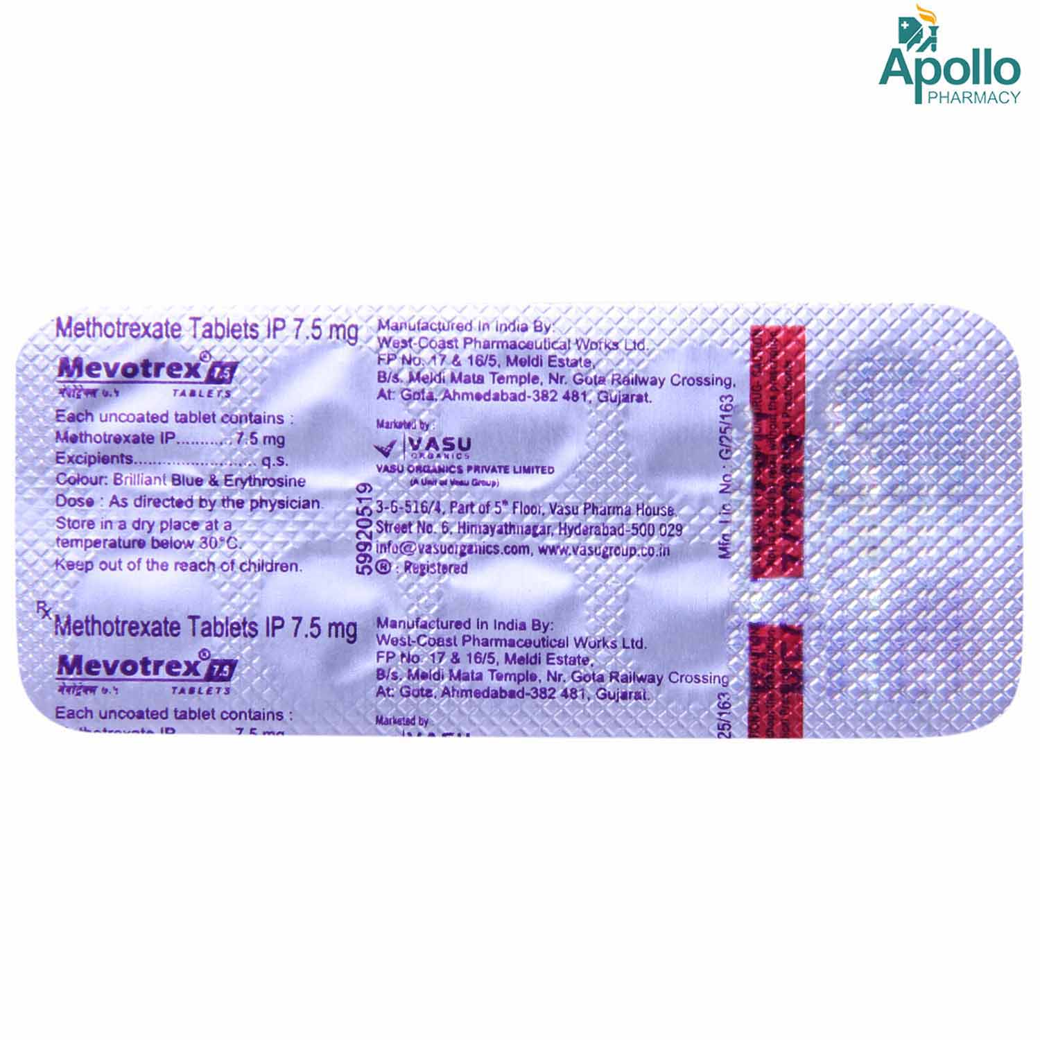 Mevotrex 7.5 mg Tablet 10's, Pack of 10 TabletS Mevotrex 7.5 mg Tablet 10's, Pack of 10 TabletS