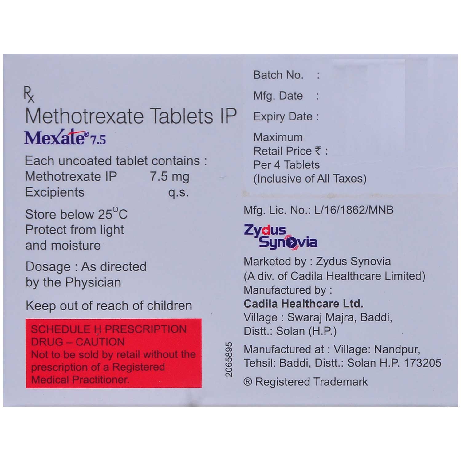 Mexate 7.5 Tablet 4's, Pack of 4 TABLETS Mexate 7.5 Tablet 4's, Pack of 4 TABLETS