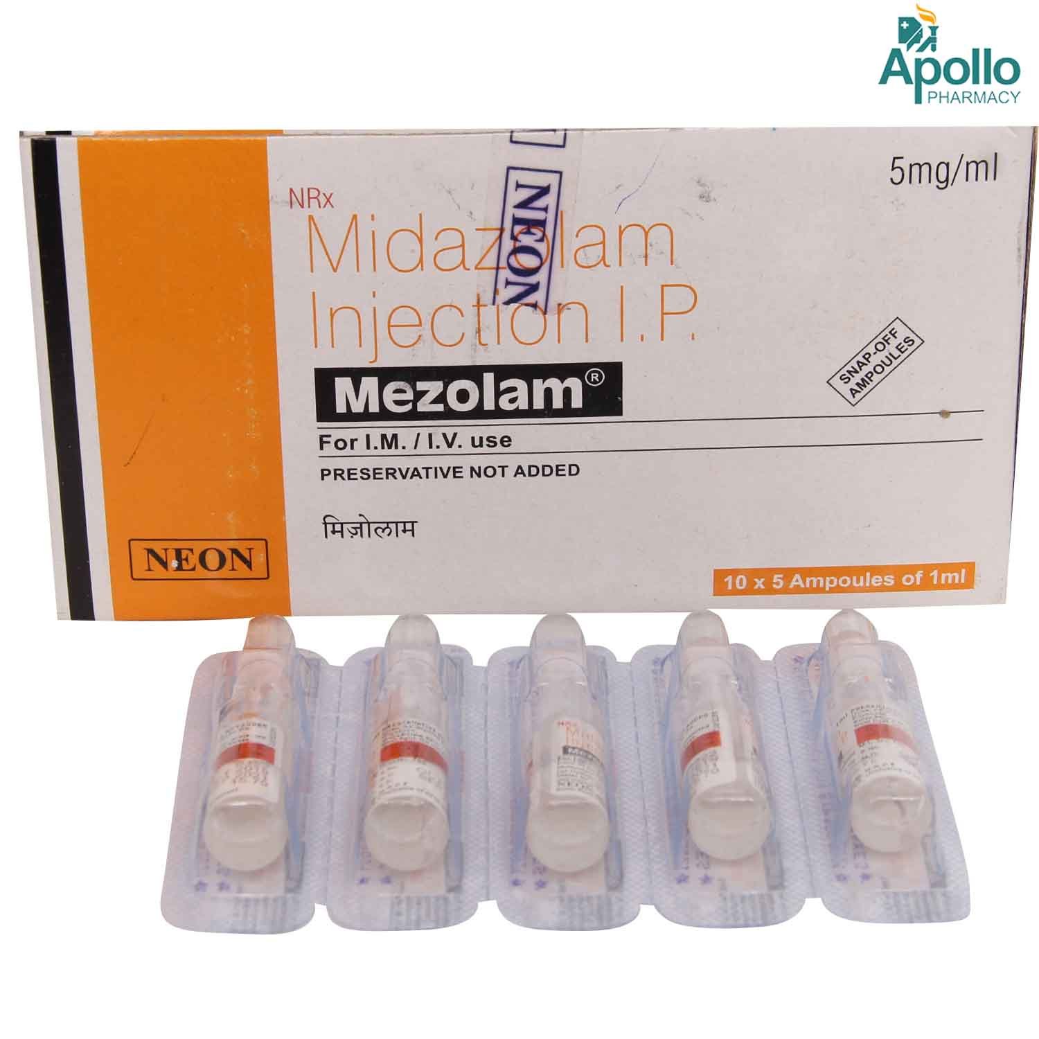 MEZOLAM 5MG INJECTION 1ML, Pack of 1 Injection MEZOLAM 5MG INJECTION 1ML, Pack of 1 Injection