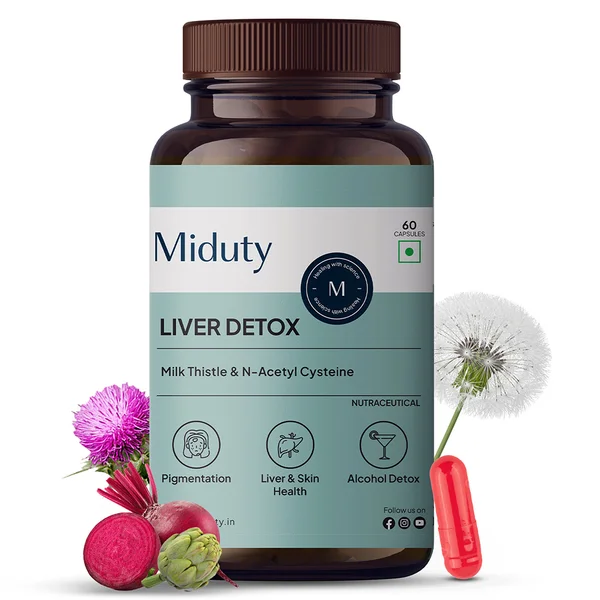 Miduty Liver Detox Milk Thistle With NAC 900mg For Fatty Liver Pigmentation Detox, 60 Capsules, Pack of 1