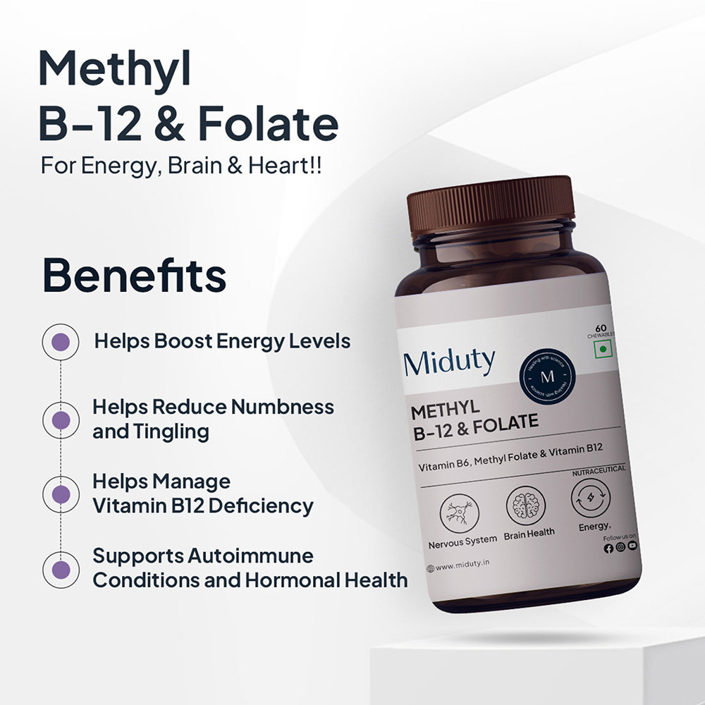Miduty Vitamin B12 Methyl Folate Fast Absorption Methylcoblamin Vitamin B6, 60 Chewable, Pack of 1 Miduty Vitamin B12 Methyl Folate Fast Absorption Methylcoblamin Vitamin B6, 60 Chewable, Pack of 1