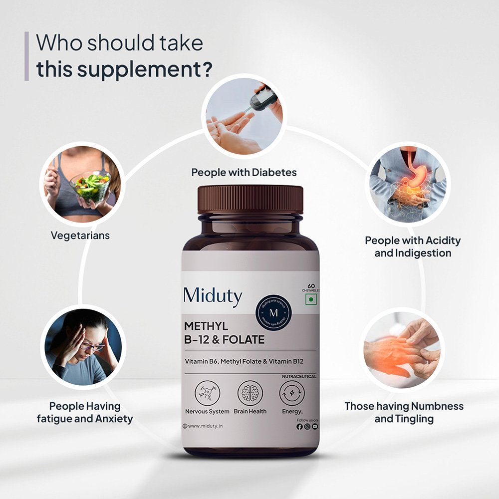 Miduty Vitamin B12 Methyl Folate Fast Absorption Methylcoblamin Vitamin B6, 60 Chewable, Pack of 1 Miduty Vitamin B12 Methyl Folate Fast Absorption Methylcoblamin Vitamin B6, 60 Chewable, Pack of 1