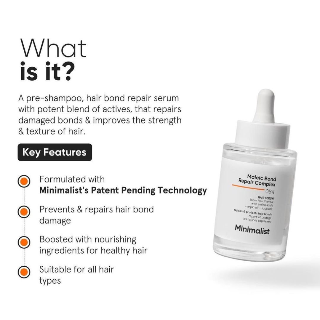 Minimalist 5% Maleic Bond Repair Complex Hair Serum 50 ml | For Damaged and Frizzy Hair, Pack of 1 Minimalist 5% Maleic Bond Repair Complex Hair Serum 50 ml | For Damaged and Frizzy Hair, Pack of 1