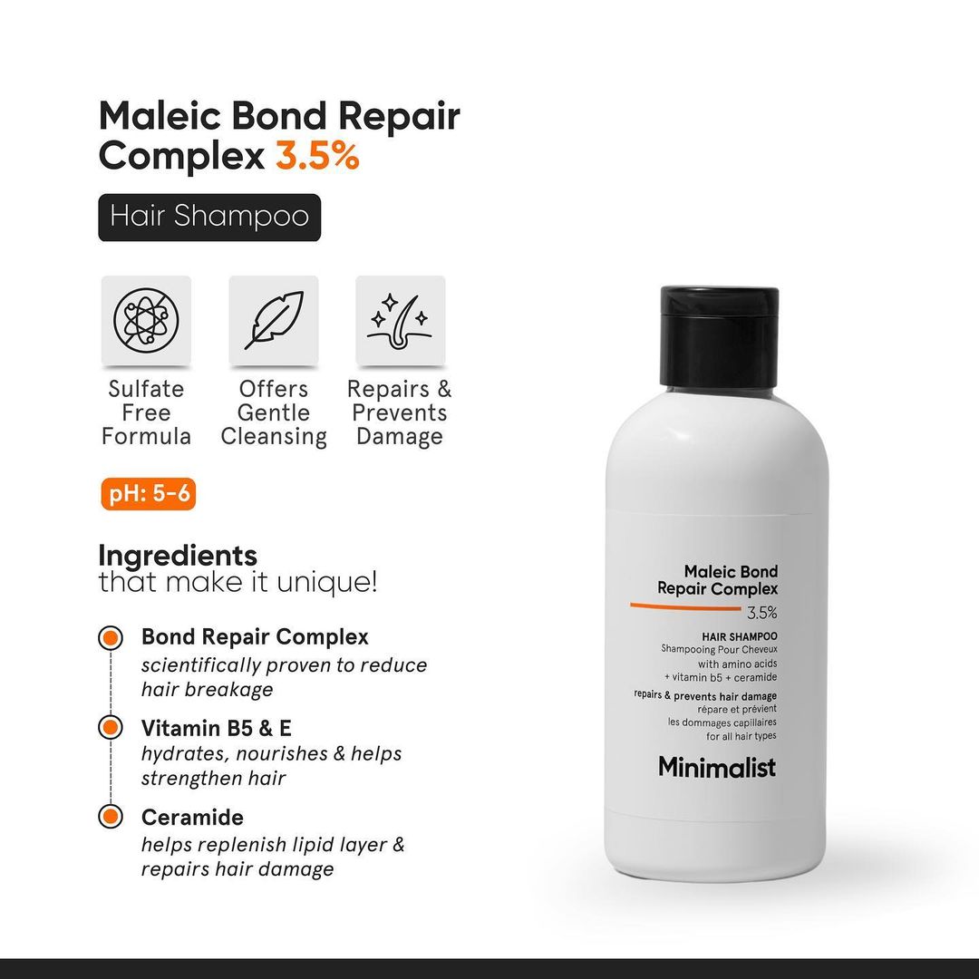 Minimalist 3.5% Maleic Bond Repair Complex Shampoo 250 ml | For Damaged and Frizzy Hair, Pack of 1 Minimalist 3.5% Maleic Bond Repair Complex Shampoo 250 ml | For Damaged and Frizzy Hair, Pack of 1
