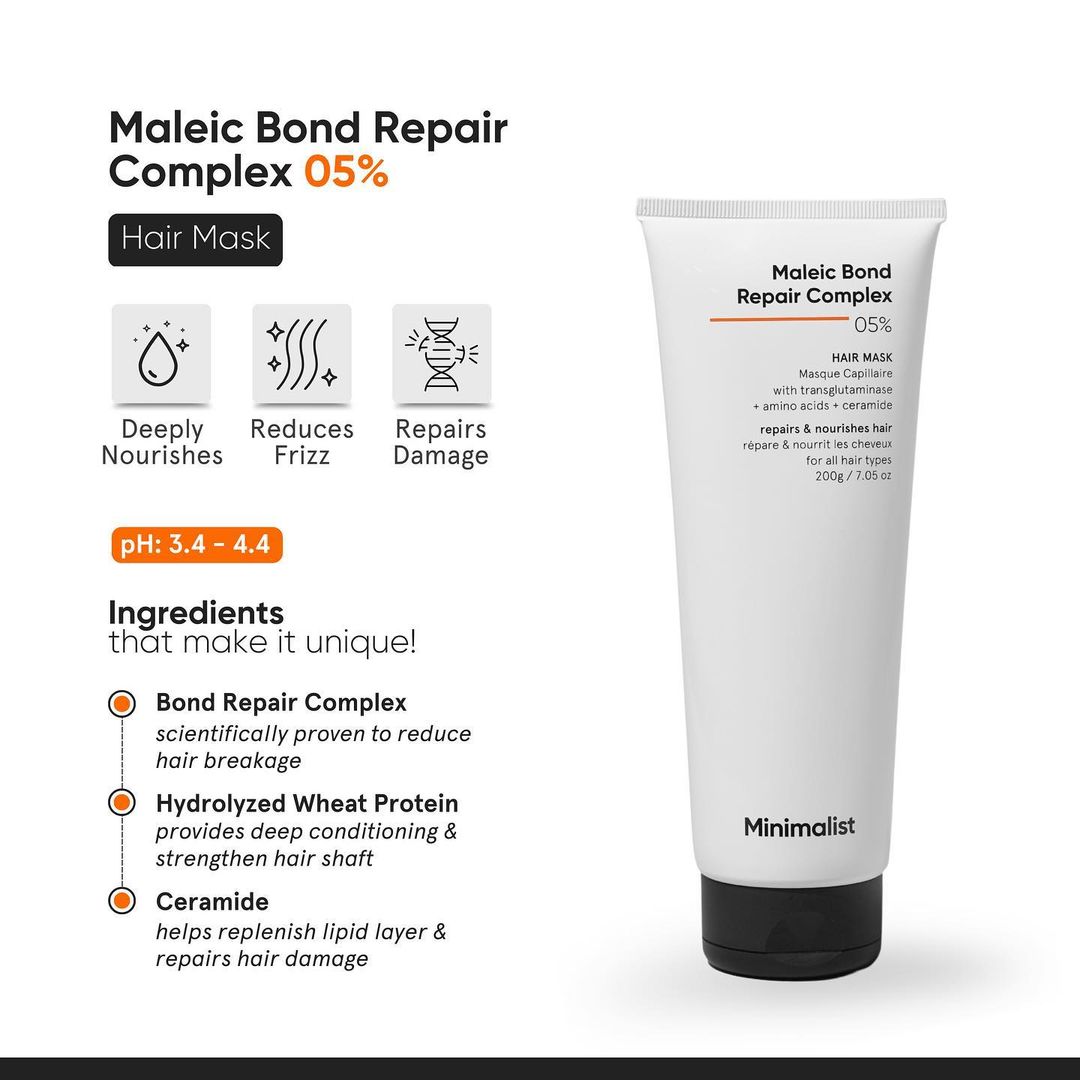 Minimalist 5% Maleic Bond Repair Complex Hair Mask 200 gm | For Damaged and Frizzy Hair, Pack of 1 Minimalist 5% Maleic Bond Repair Complex Hair Mask 200 gm | For Damaged and Frizzy Hair, Pack of 1