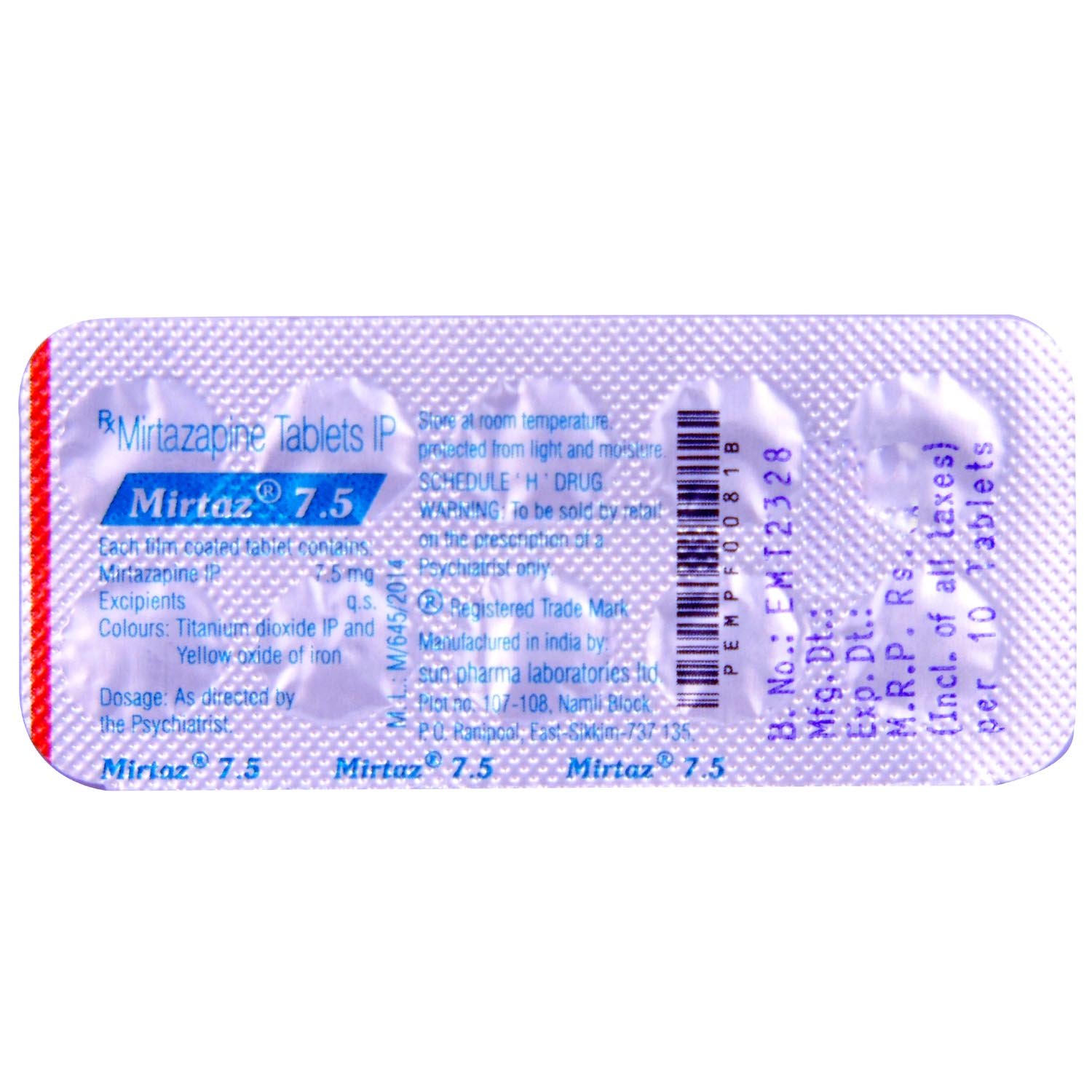 Mirtaz 7.5 Tablet 10's, Pack of 10 TABLETS Mirtaz 7.5 Tablet 10's, Pack of 10 TABLETS