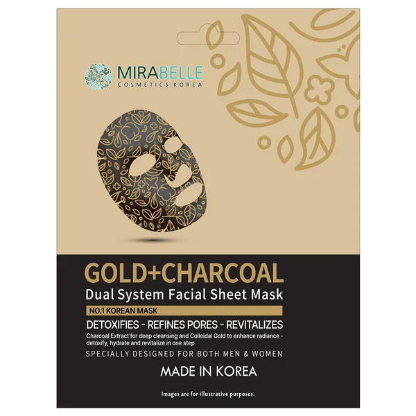 Mirabelle Korea Gold + Charcoal Facial Sheet Mask, 1 Count