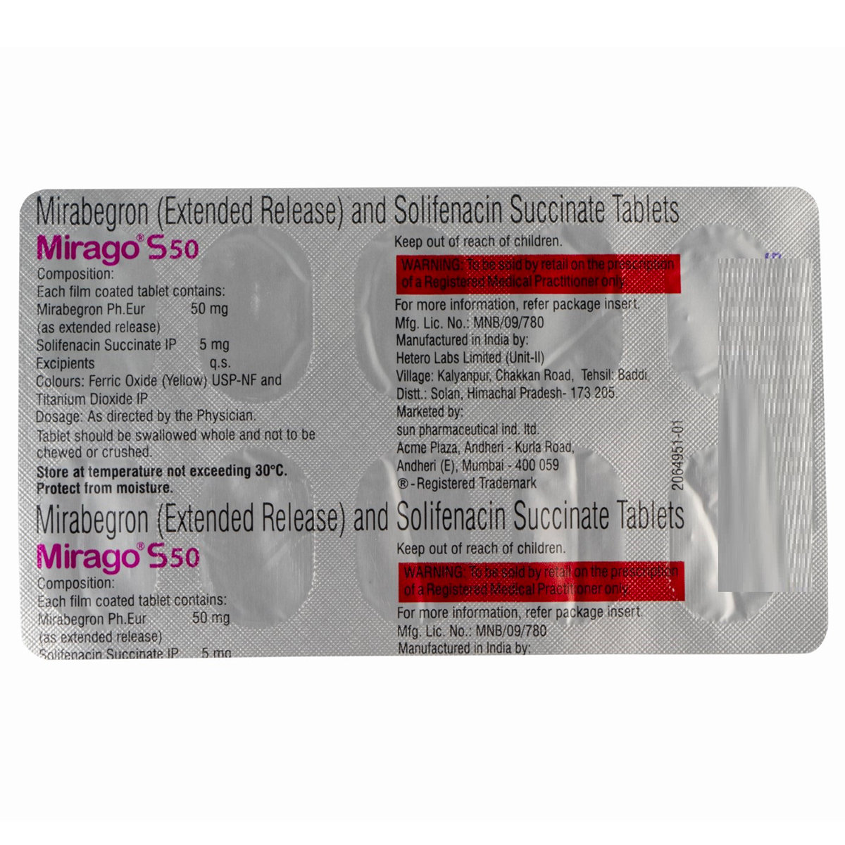 Mirago-S 50 Tablet 10's, Pack of 10 TABLETS Mirago-S 50 Tablet 10's, Pack of 10 TABLETS