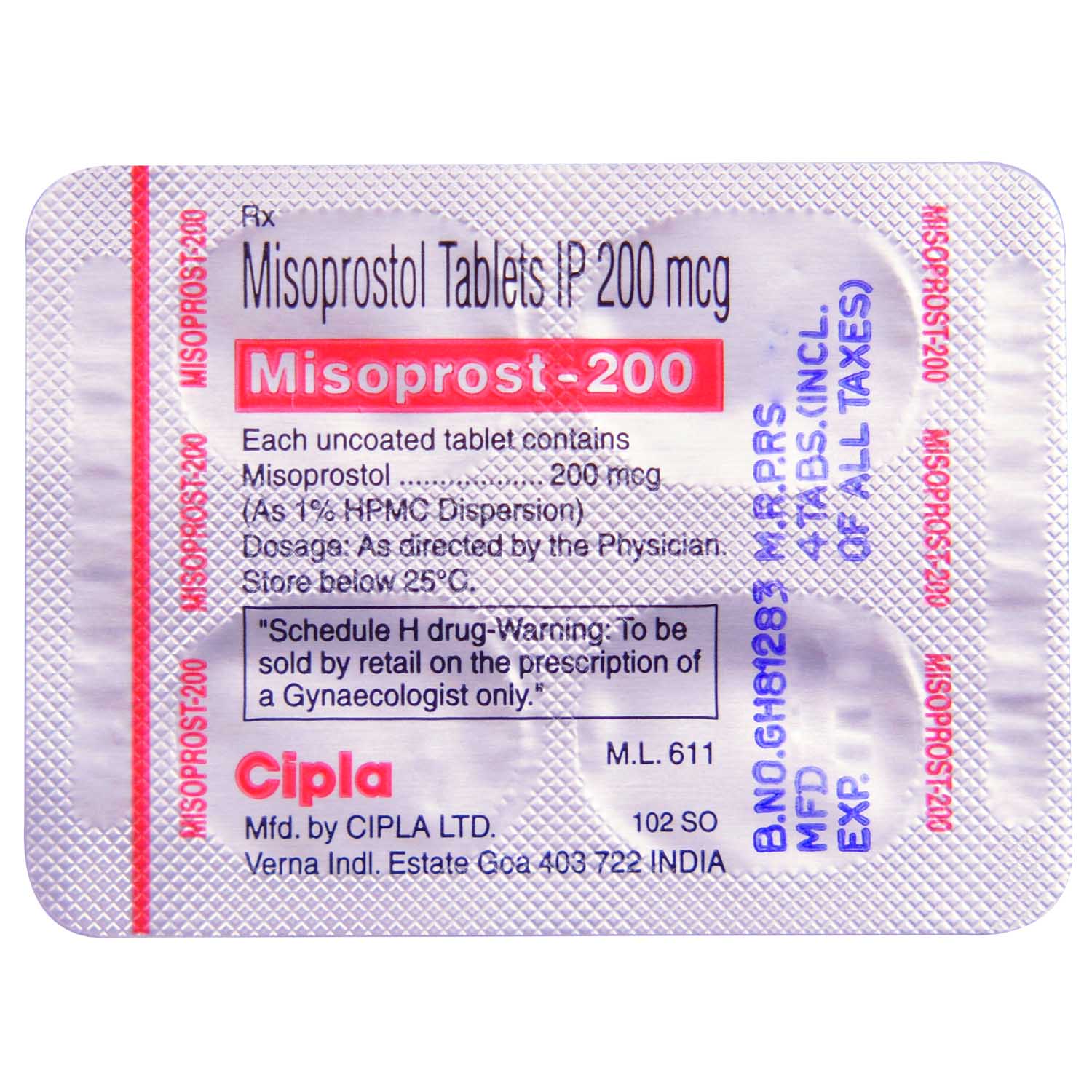Misoprost-200 Tablet 4's, Pack of 4 TABLETS Misoprost-200 Tablet 4's, Pack of 4 TABLETS