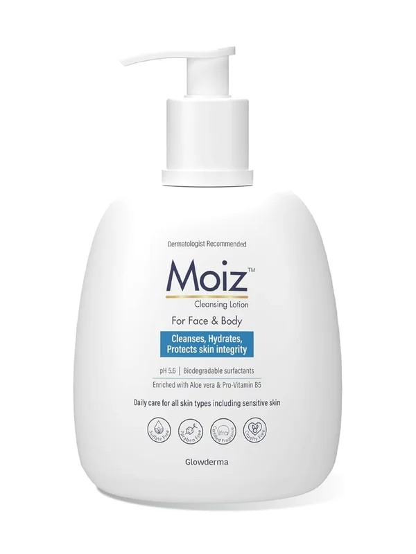 Moiz Cleansing Lotion 400 ml | With Aloe Vera &amp; Pro Vitamin B5 | Gently Cleanses, Hydrates &amp; Protects | Skin Friendly pH 5.5 | For Face &amp; Body | For All Skin Type, Sensitive Skin, Pack of 1