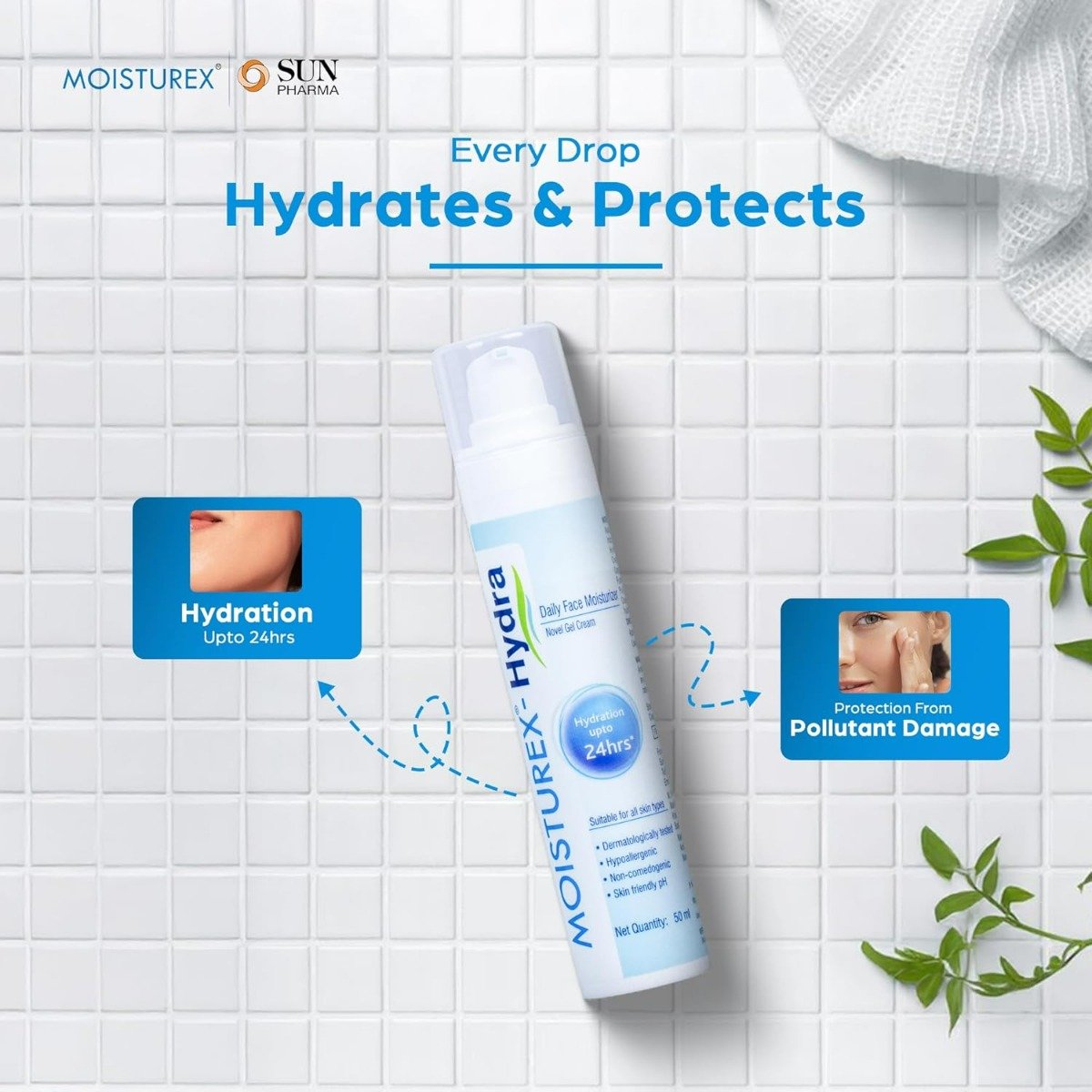 Moisturex - Hydra Gel Cream 50 ml | Daily Face Moisturiser | With Skin Friendly pH | For All Skin Type, Pack of 1 Moisturex - Hydra Gel Cream 50 ml | Daily Face Moisturiser | With Skin Friendly pH | For All Skin Type, Pack of 1