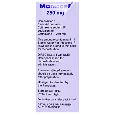 Monocef 250 mg Injection 1's, Pack of 1 INJECTION