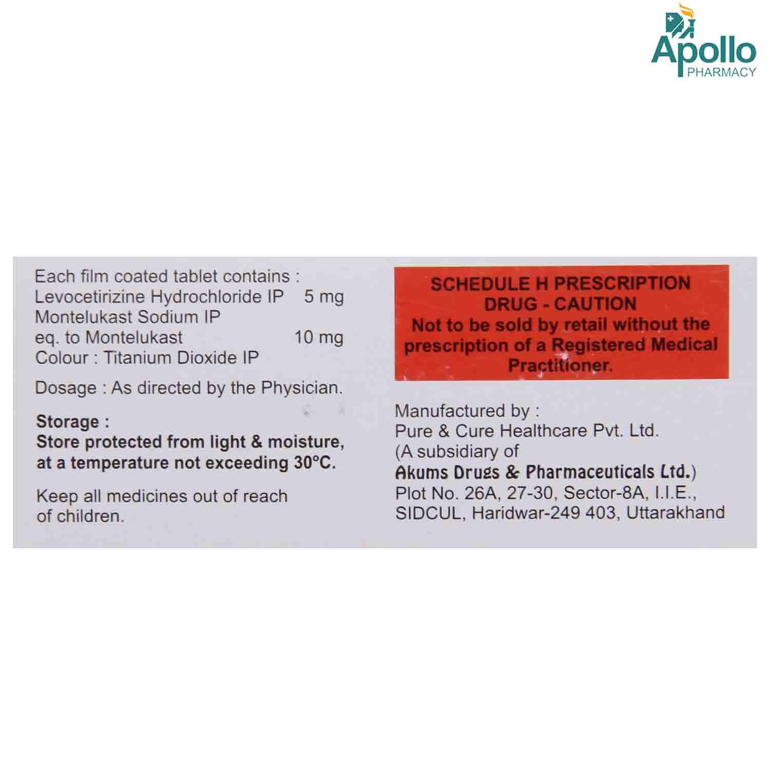 Montegress LC 10 Tablet 10's, Pack of 10 TABLETS Montegress LC 10 Tablet 10's, Pack of 10 TABLETS