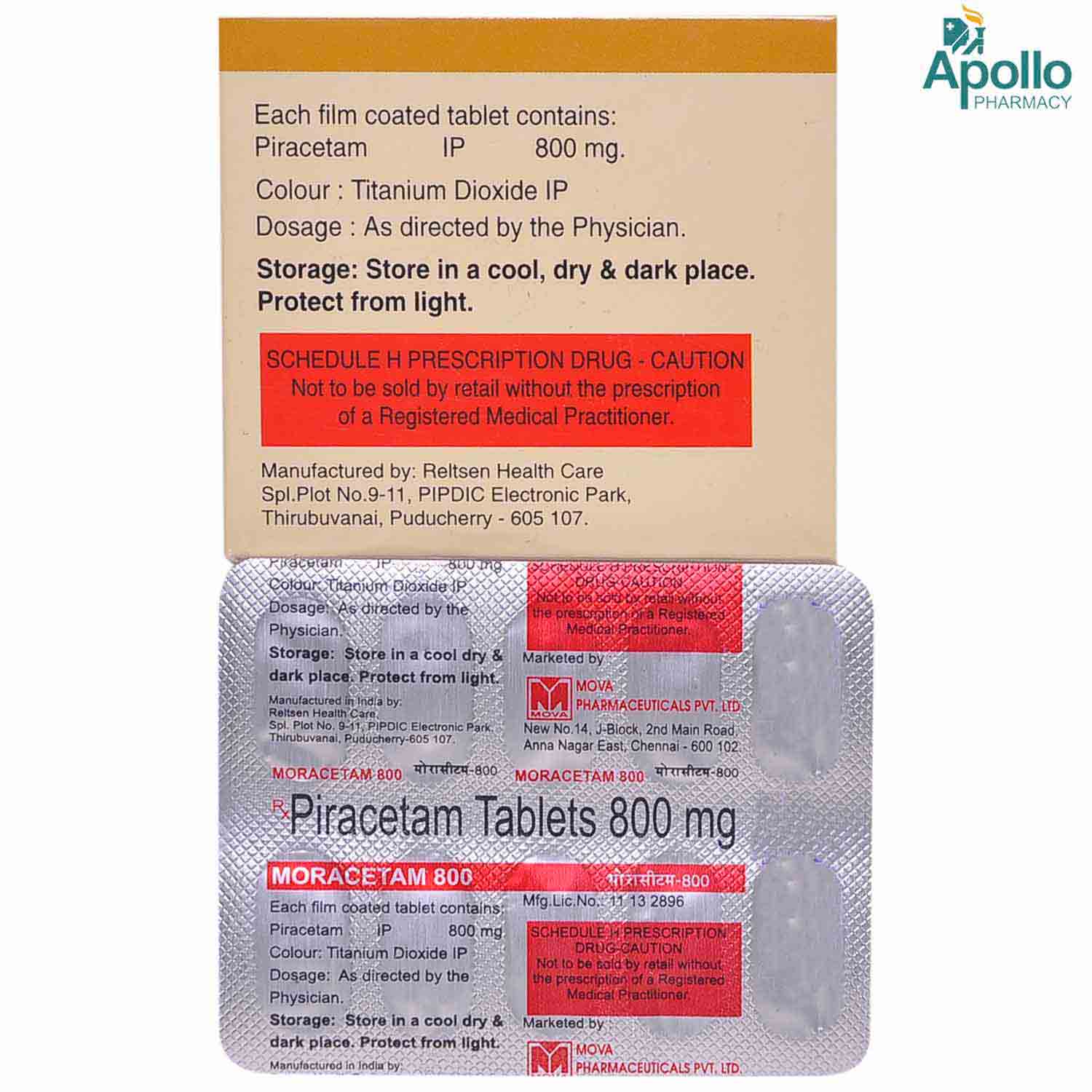 Moracetam 800 Tablet 10's, Pack of 10 TABLETS Moracetam 800 Tablet 10's, Pack of 10 TABLETS