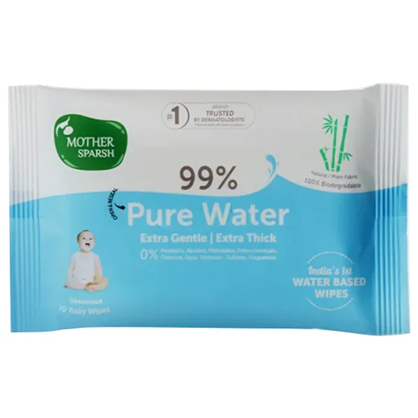 Mother Sparsh 99% Pure Water Baby Wipes, 10 Count, Pack of 1