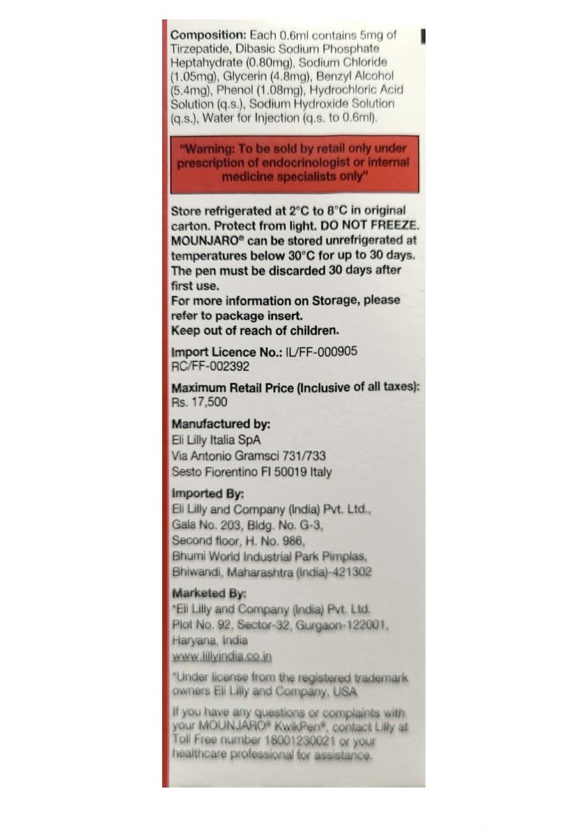 Mounjaro Kwikpen 5 mg PFP Injection 0.6 ml, Pack of 1 Mounjaro Kwikpen 5 mg PFP Injection 0.6 ml, Pack of 1