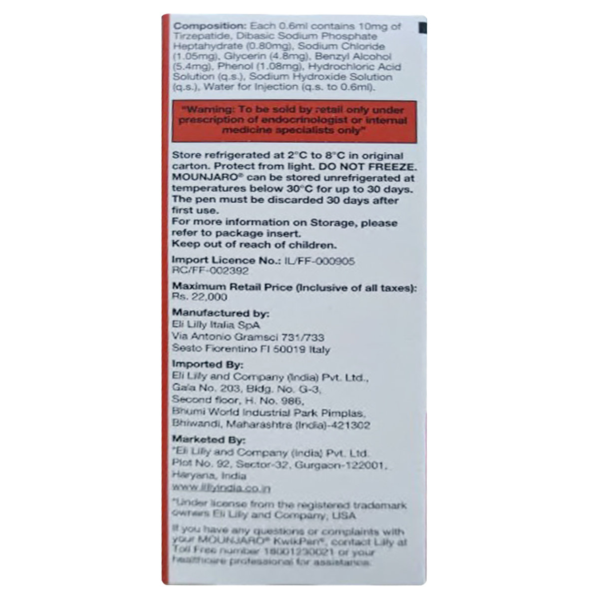 Mounjaro Kwikpen 10 mg PFP Injection 0.6 ml, Pack of 1 Mounjaro Kwikpen 10 mg PFP Injection 0.6 ml, Pack of 1