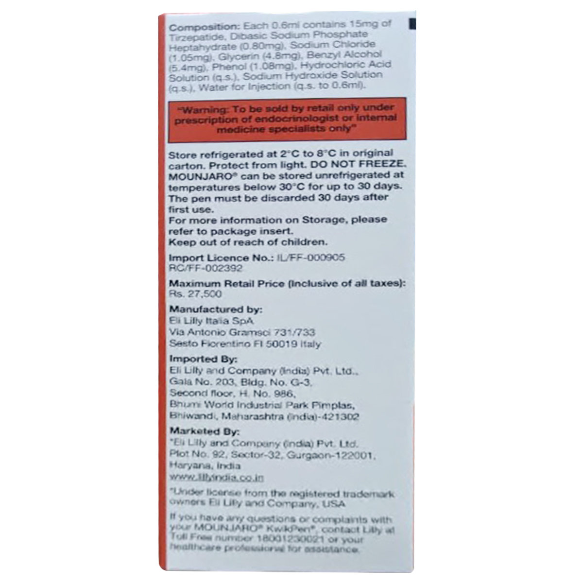 Mounjaro Kwikpen 15 mg PFP Injection 0.6 ml, Pack of 1 Mounjaro Kwikpen 15 mg PFP Injection 0.6 ml, Pack of 1