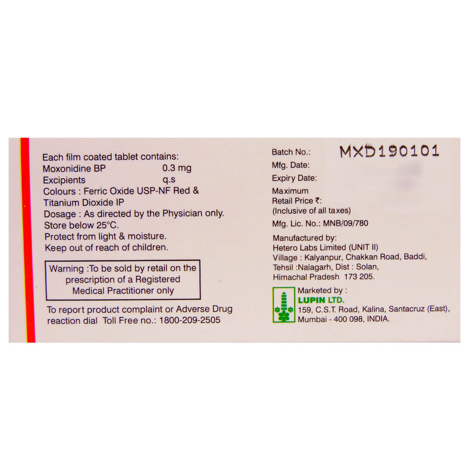 Moxocard 0.3 Tablet 10's, Pack of 10 TABLETS Moxocard 0.3 Tablet 10's, Pack of 10 TABLETS