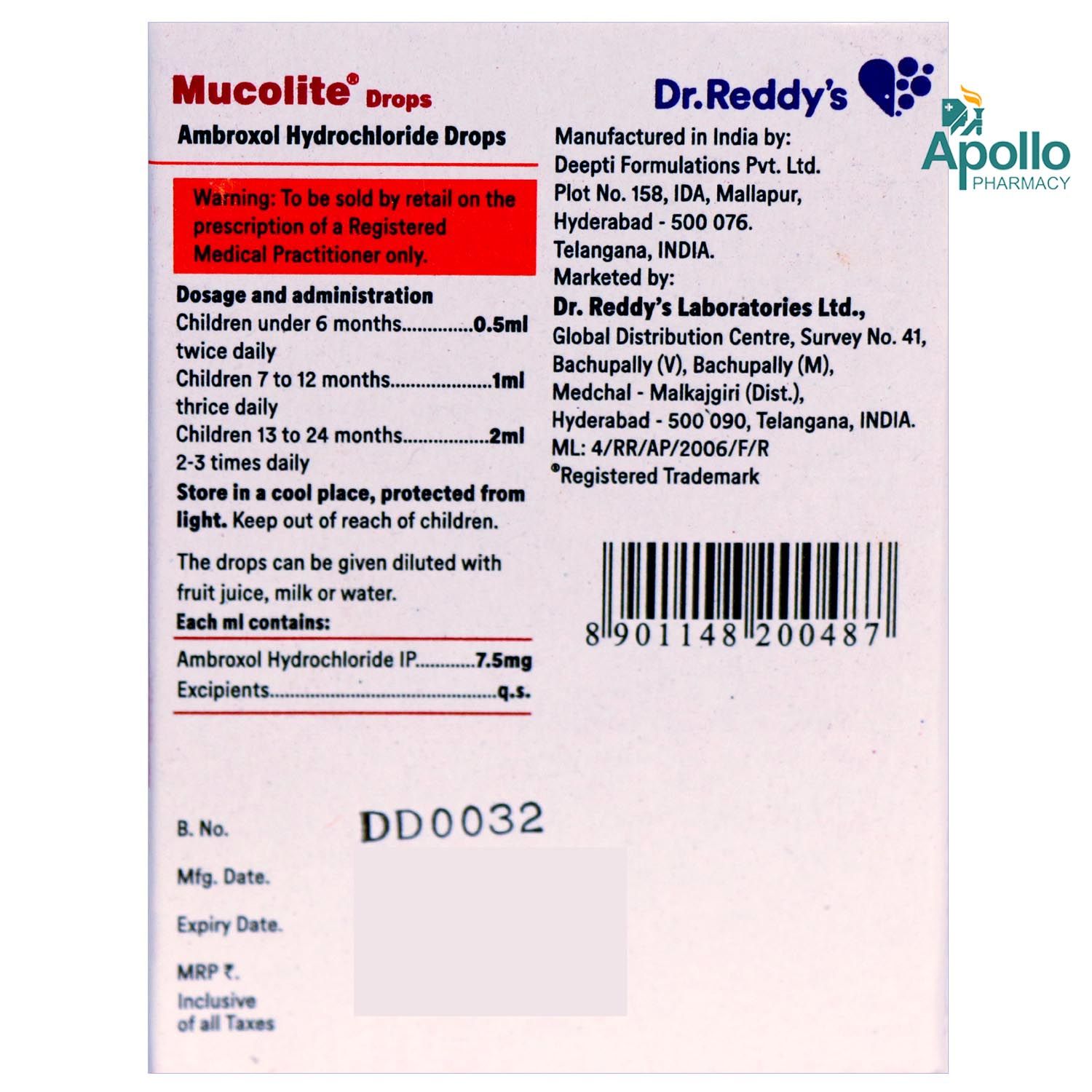 Mucolite Drops 15 ml Price, Uses, Side Effects, Composition Apollo Pharmacy