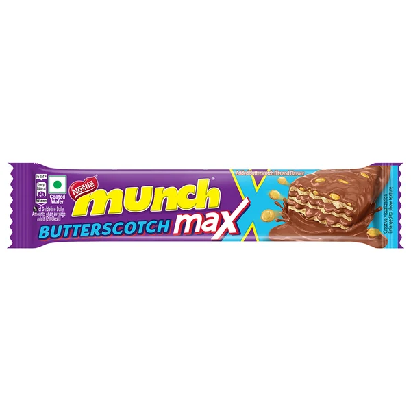 MUNCH Max Butterscotch, Crunchy Wafer with Butterscotch Bits and Flavour, 37.5 gm