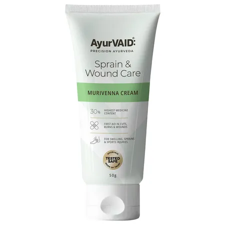 AyurVAID Murivenna Cream, 50 gm - Ayurveda First-Aid Cream for Cuts, Burns & Sprains