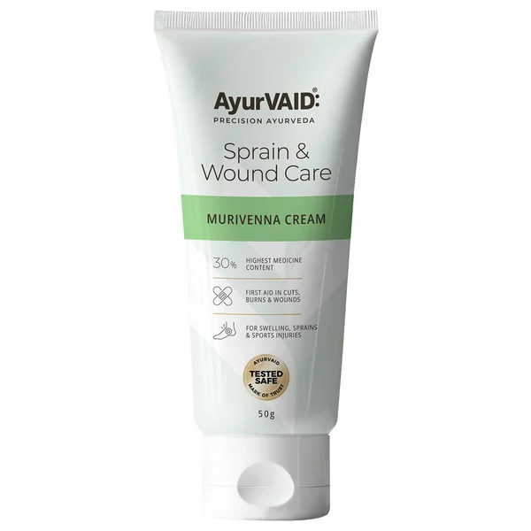 AyurVAID Murivenna Cream, 50 gm - Ayurveda First-Aid Cream for Cuts, Burns &amp; Sprains, Pack of 1