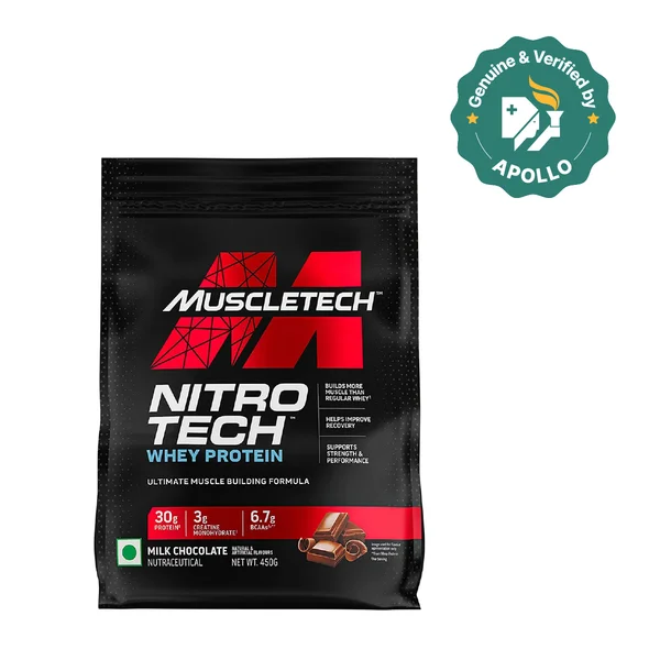Muscletech Nitrotech Whey Protein Milk Chocolate Flavour Powder, 450 gm, Pack of 1