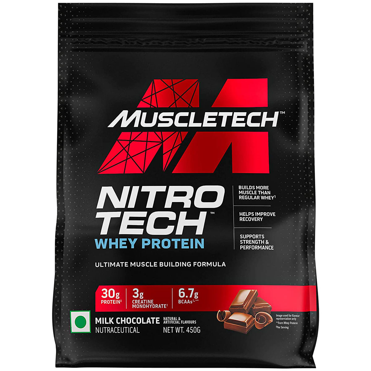 Muscletech Nitrotech Whey Protein Milk Chocolate Flavour Powder, 450 gm