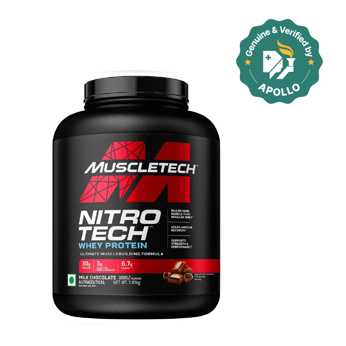 Buy Muscletech Nitrotech Whey Protein Milk Chocolate Flavour Powder, 1.81 kg Online