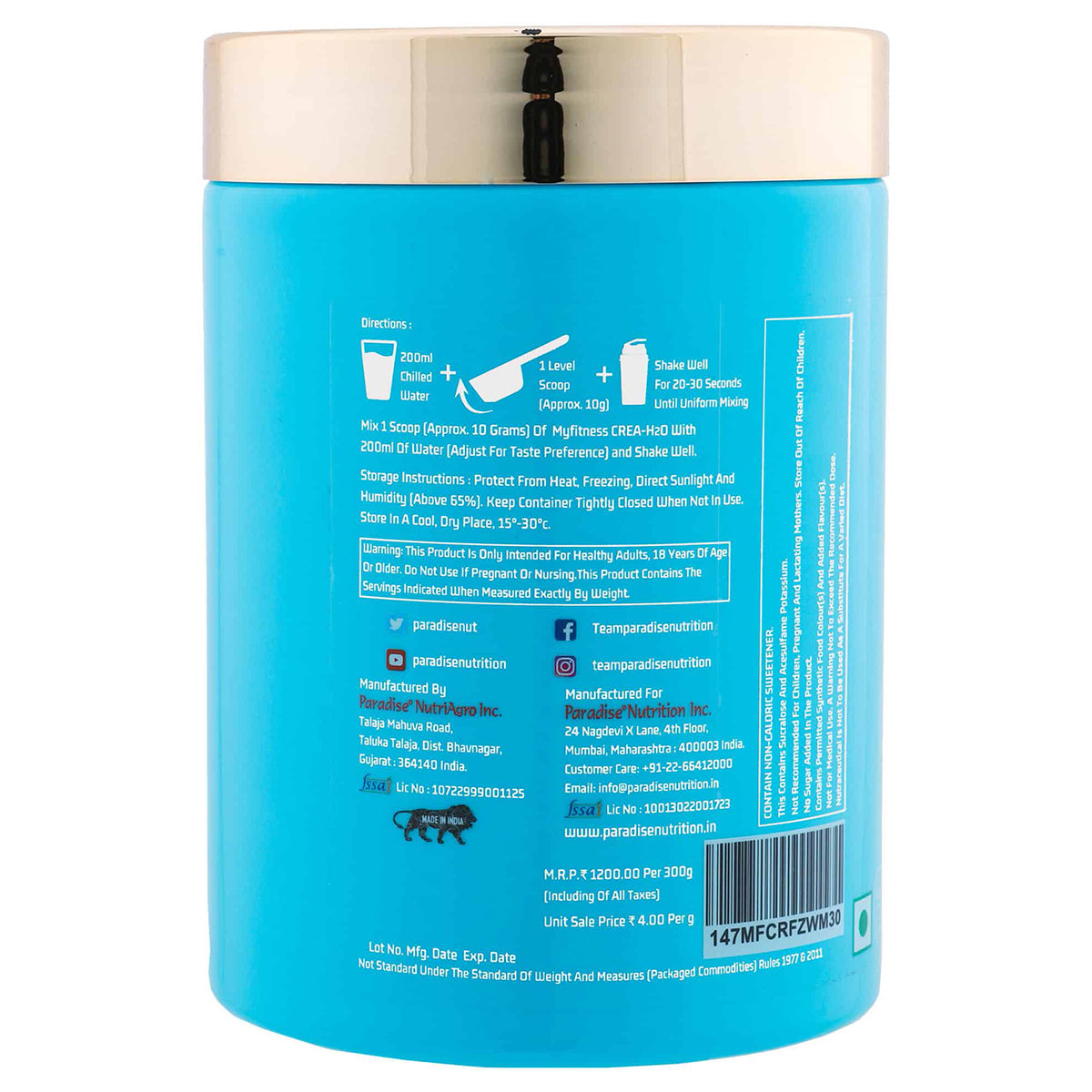 Myfitness Crea-H2O Creatine Power Formula Blue Raspberry Flavour Powder, 300 gm , Pack of 1 Myfitness Crea-H2O Creatine Power Formula Blue Raspberry Flavour Powder, 300 gm , Pack of 1