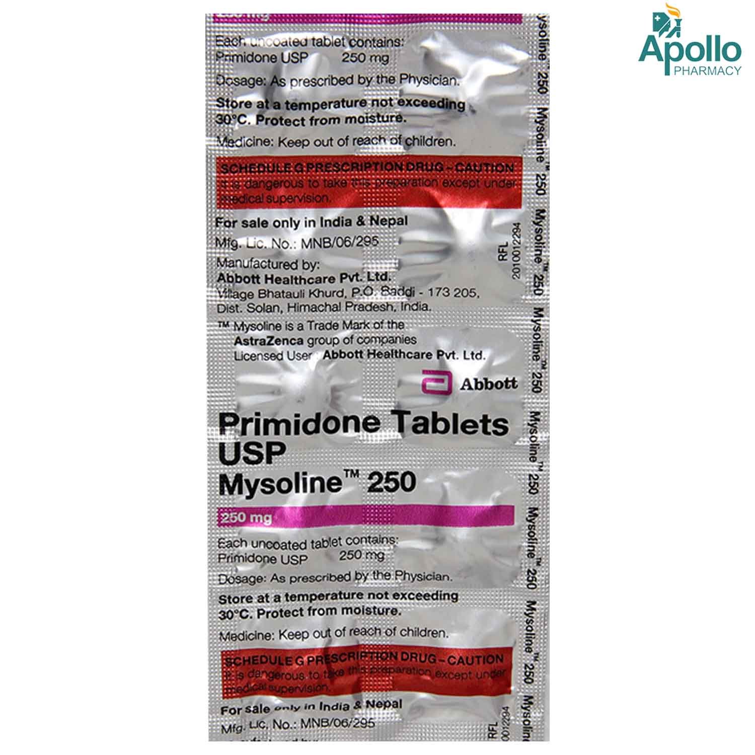 Mysoline 250 Tablet 10's, Pack of 10 TABLETS Mysoline 250 Tablet 10's, Pack of 10 TABLETS