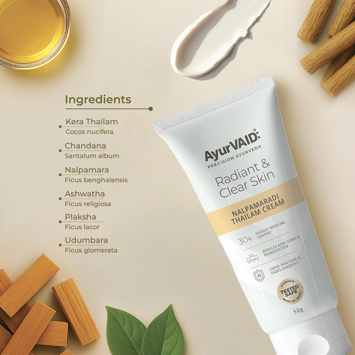 AyurVAID Nalpamaradi Thailam Cream, 50 gm - Brightening & Detanning, Pack of 1 AyurVAID Nalpamaradi Thailam Cream, 50 gm - Brightening & Detanning, Pack of 1