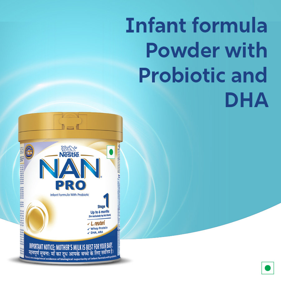 Nestle Nan Pro Stage 1 Infant Formula Milk Powder for babies (Up to 6 months) - with Probiotic, 400gm Tin with Smartlid, Pack of 1 Nestle Nan Pro Stage 1 Infant Formula Milk Powder for babies (Up to 6 months) - with Probiotic, 400gm Tin with Smartlid, Pack of 1
