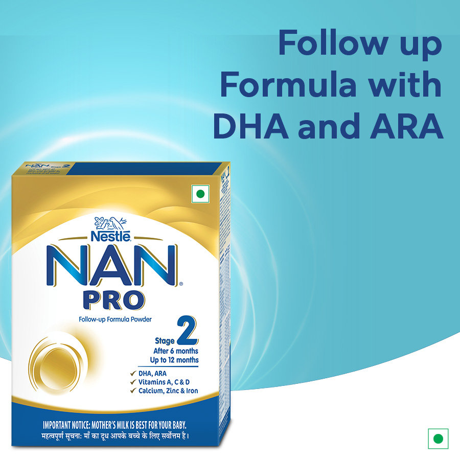 Nestle Nan Pro Stage 2 Follow-Up Formula Milk Powder For Babies (After 6 Months Upto 12 Months), With Dha-Ara, 400gm Bag-In-Box Pack, Infant, Pack of 1 Nestle Nan Pro Stage 2 Follow-Up Formula Milk Powder For Babies (After 6 Months Upto 12 Months), With Dha-Ara, 400gm Bag-In-Box Pack, Infant, Pack of 1