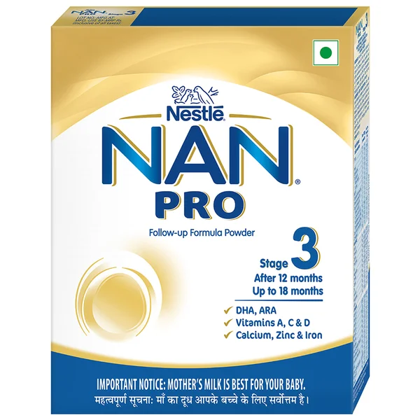 Nestlé NAN PRO 3 Follow-Up Formula-Powder After 12 months, Up to 18 months, Stage 3, 400 gm Pouch in Box
