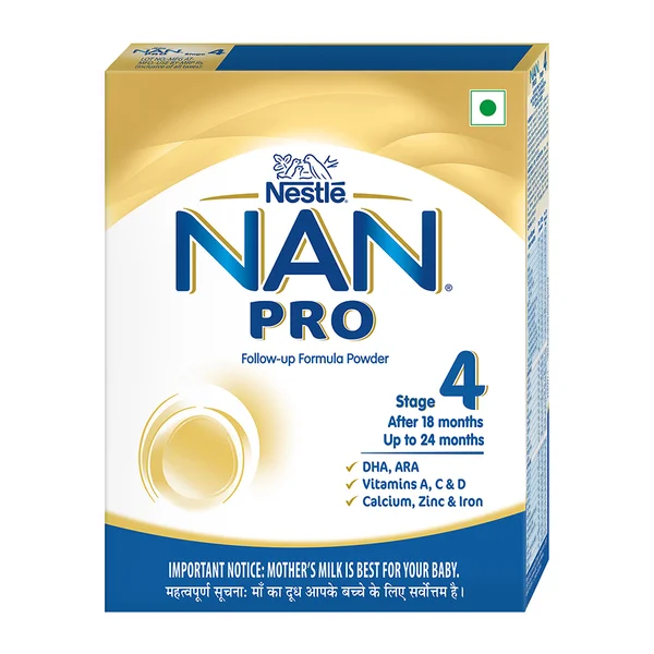 Nestlé NAN PRO 4 Follow-Up Formula Powder After 18 months, Up to 24 months, Stage 4, 400 gm Pouch in Box, Pack of 1