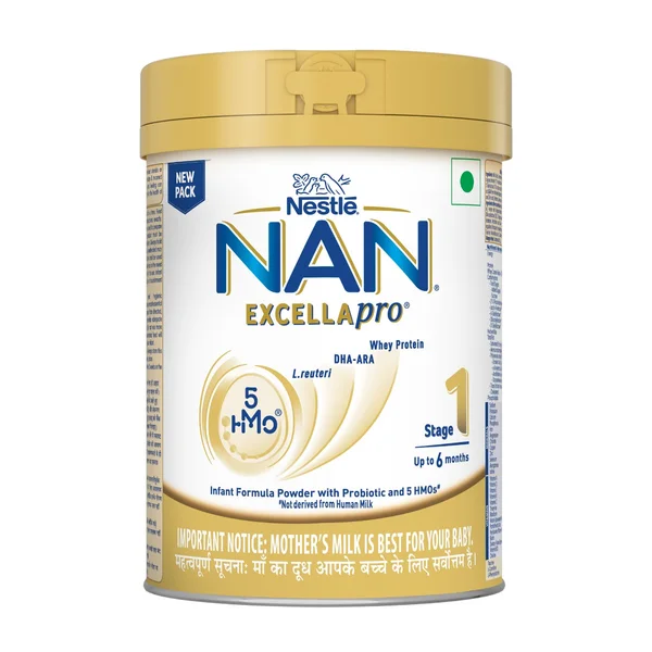 Nestlé NAN EXCELLAPRO Stage 1 Infant Formula Milk Powder with HMOs &amp; Probiotic for Babies (Up To 6 Months), 400 gm Tin With Smartlid, Pack of 1