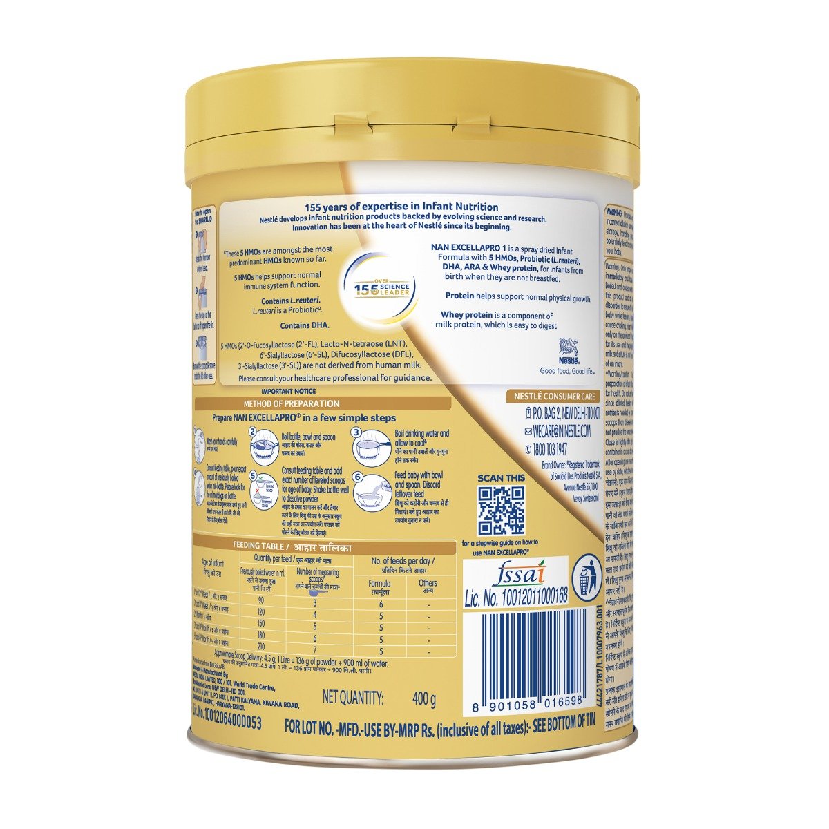 Nestle Nan Excellapro Stage 1 Infant Formula Milk Powder with HMOs & Probiotic for Babies (Up To 6 Months), 400gm Tin With Smartlid, Pack of 1 Nestle Nan Excellapro Stage 1 Infant Formula Milk Powder with HMOs & Probiotic for Babies (Up To 6 Months), 400gm Tin With Smartlid, Pack of 1