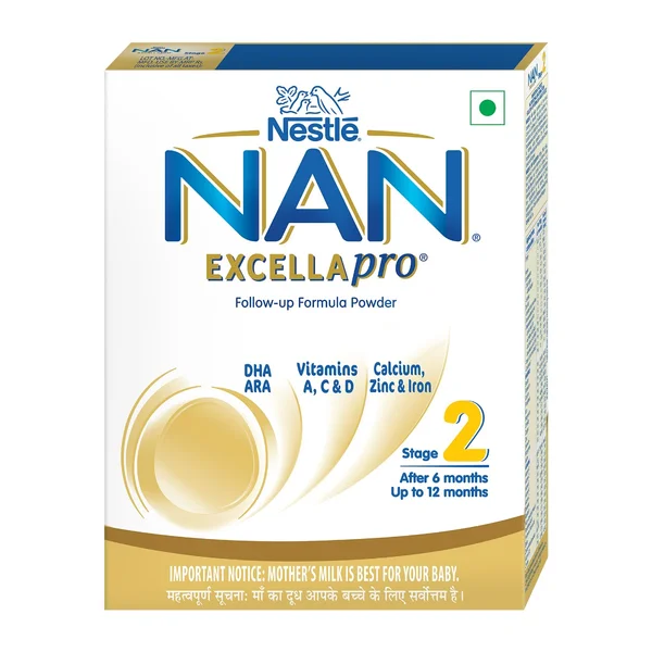 Nestlé NAN EXCELLAPRO Nan Stage 2 Follow-Up Formula Milk Powder For Babies, 6-12 months, with DHA, ARA, 400 gm Pouch in Box, Pack of 1