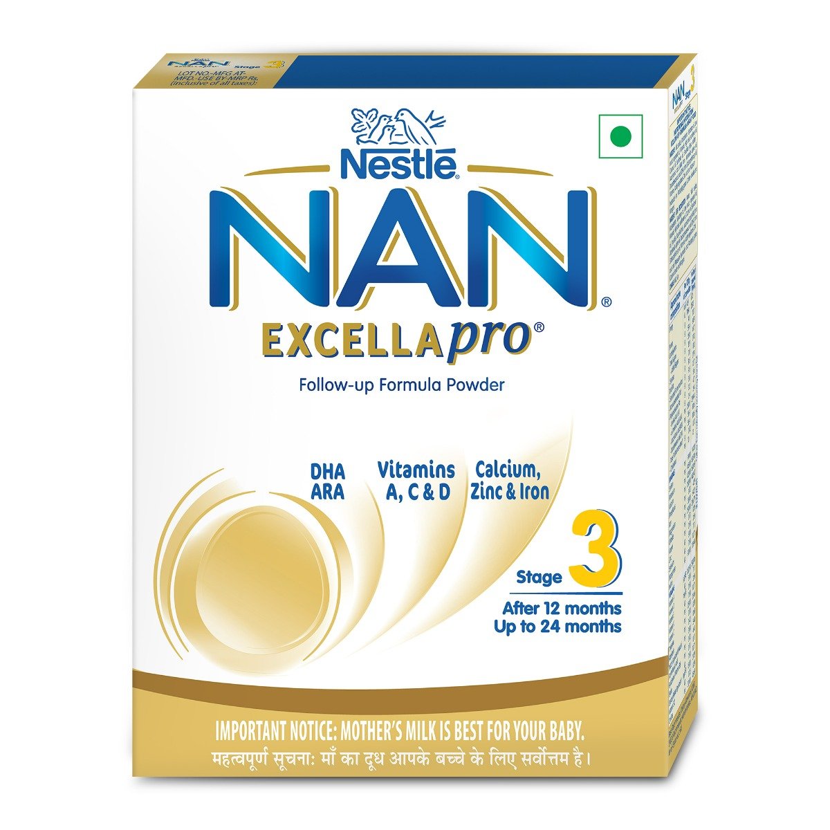 NAN EXCELLAPRO Nan Stage 3 Follow-Up Formula Milk Powder For Babies (After 12 Months), With DHA-ARA, 400 gm Bag-In-Box Pack, Infant, Pack of 1 NAN EXCELLAPRO Nan Stage 3 Follow-Up Formula Milk Powder For Babies (After 12 Months), With DHA-ARA, 400 gm Bag-In-Box Pack, Infant, Pack of 1