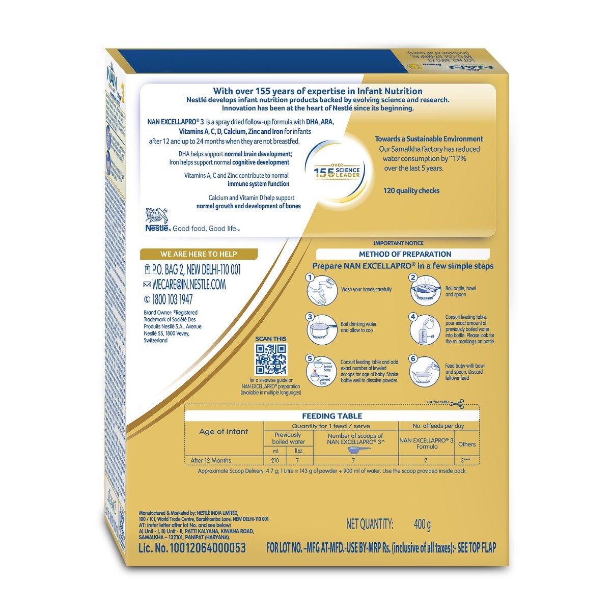 NAN EXCELLAPRO Nan Stage 3 Follow-Up Formula Milk Powder For Babies (After 12 Months), With DHA-ARA, 400 gm Bag-In-Box Pack, Infant, Pack of 1 NAN EXCELLAPRO Nan Stage 3 Follow-Up Formula Milk Powder For Babies (After 12 Months), With DHA-ARA, 400 gm Bag-In-Box Pack, Infant, Pack of 1