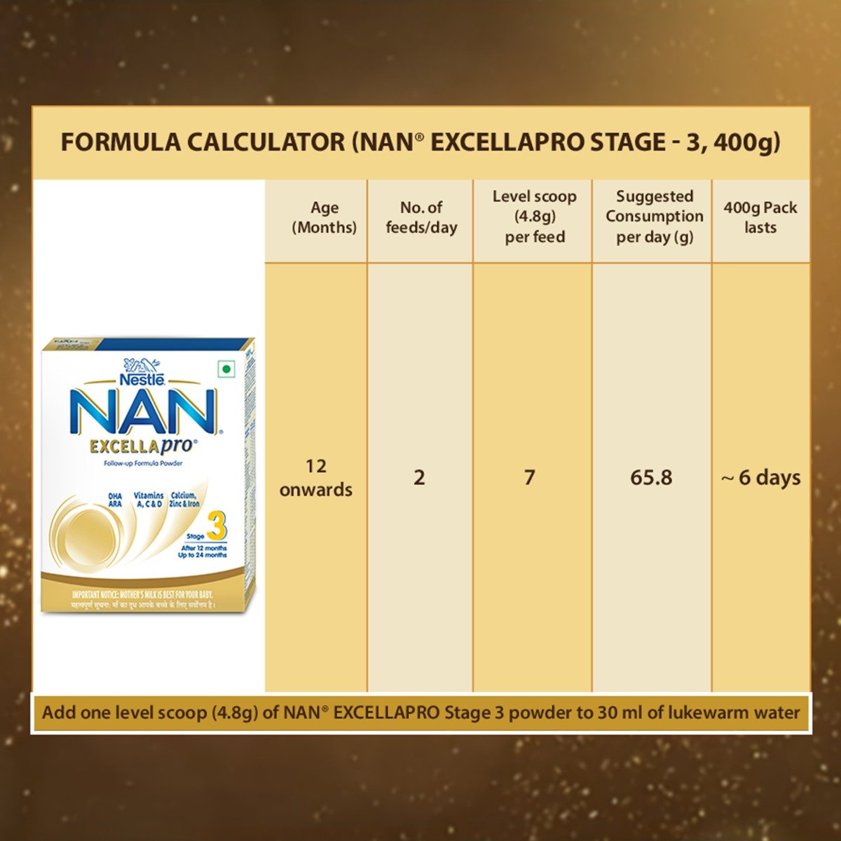 NAN EXCELLAPRO Nan Stage 3 Follow-Up Formula Milk Powder For Babies (After 12 Months), With DHA-ARA, 400 gm Bag-In-Box Pack, Infant, Pack of 1 NAN EXCELLAPRO Nan Stage 3 Follow-Up Formula Milk Powder For Babies (After 12 Months), With DHA-ARA, 400 gm Bag-In-Box Pack, Infant, Pack of 1