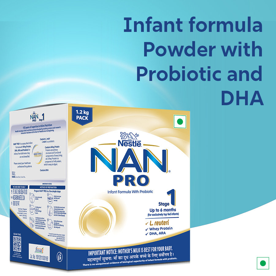Nestle Nan Pro Stage 1 Infant Formula Milk Powder for Babies (Up to 6 Months) - with Probiotic, 1.2kg Bag-in-Box Pack, Pack of 1 Nestle Nan Pro Stage 1 Infant Formula Milk Powder for Babies (Up to 6 Months) - with Probiotic, 1.2kg Bag-in-Box Pack, Pack of 1