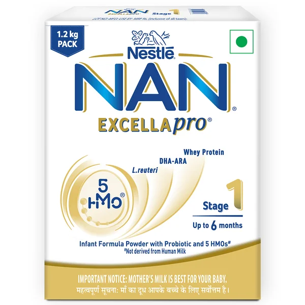 Nestlé NAN EXCELLAPRO Stage 1, 1.2 Kg Pack, Infant Formula Milk Powder With HMOs & Probiotic For Babies (Up To 6 Months), 3x400 gm Pouch in Box
