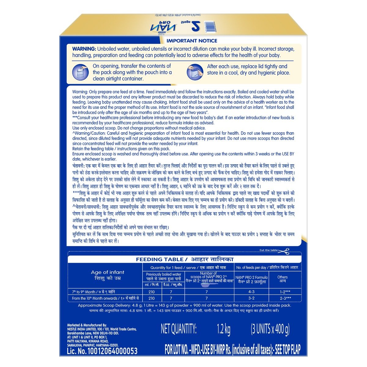 Nestle Nan Pro Stage 2, 1.2kg Pack, Infant Formula Milk Powder with DHA-ARA for Babies 6-12 Months Infants, 3x400gm (Bag-in-Box), Pack of 1 Nestle Nan Pro Stage 2, 1.2kg Pack, Infant Formula Milk Powder with DHA-ARA for Babies 6-12 Months Infants, 3x400gm (Bag-in-Box), Pack of 1