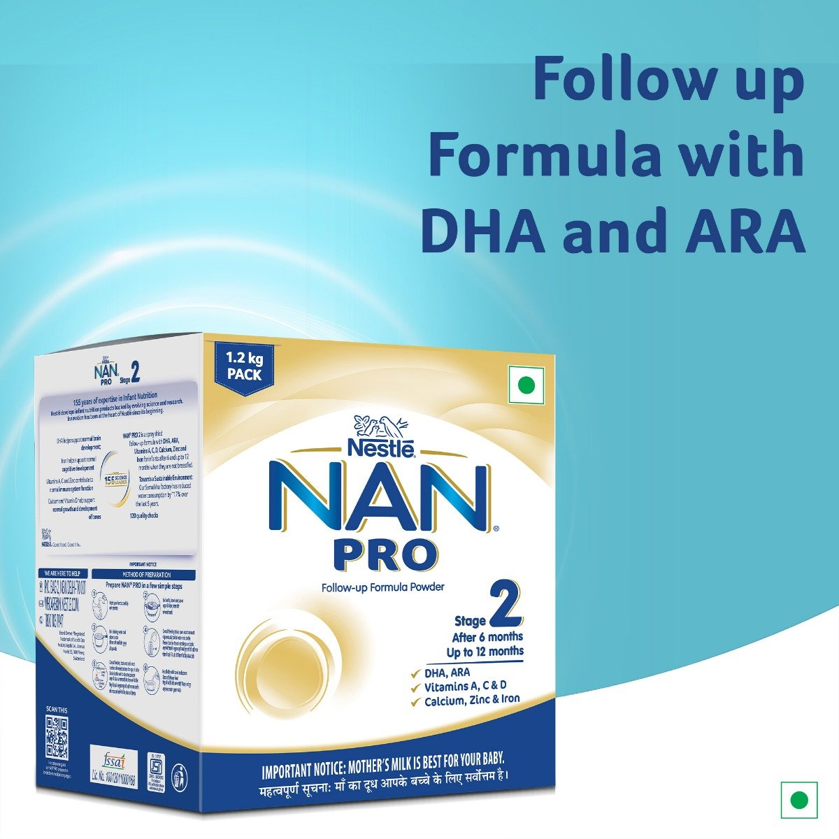 Nestle Nan Pro Stage 2, 1.2kg Pack, Infant Formula Milk Powder with DHA-ARA for Babies 6-12 Months Infants, 3x400gm (Bag-in-Box), Pack of 1 Nestle Nan Pro Stage 2, 1.2kg Pack, Infant Formula Milk Powder with DHA-ARA for Babies 6-12 Months Infants, 3x400gm (Bag-in-Box), Pack of 1