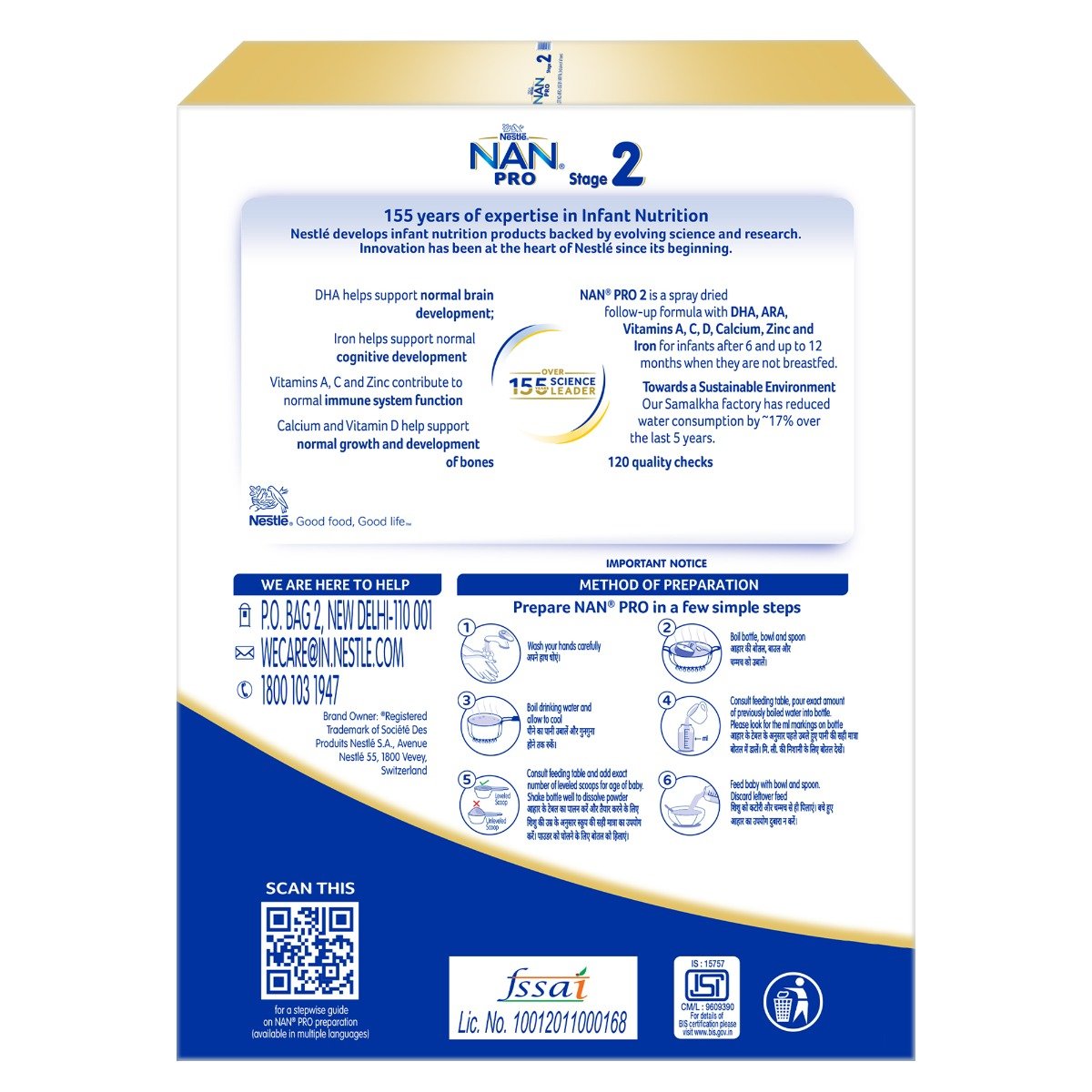 Nestle Nan Pro Stage 2, 1.2kg Pack, Infant Formula Milk Powder with DHA-ARA for Babies 6-12 Months Infants, 3x400gm (Bag-in-Box), Pack of 1 Nestle Nan Pro Stage 2, 1.2kg Pack, Infant Formula Milk Powder with DHA-ARA for Babies 6-12 Months Infants, 3x400gm (Bag-in-Box), Pack of 1