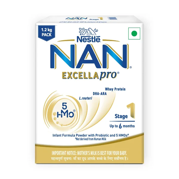 Nestlé NAN EXCELLAPRO Stage 1, 1.2 Kg Pack, Infant Formula Milk Powder With HMOs & Probiotic For Babies (Up To 6 Months), 3x400 gm Pouch in Box